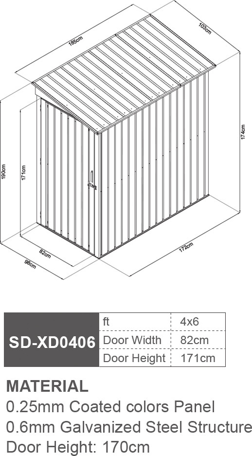 BS Series Metal Bike Storage Shed 4 X 6ft Anthracite RAL 7016 0.25mm Coated Colors Panel