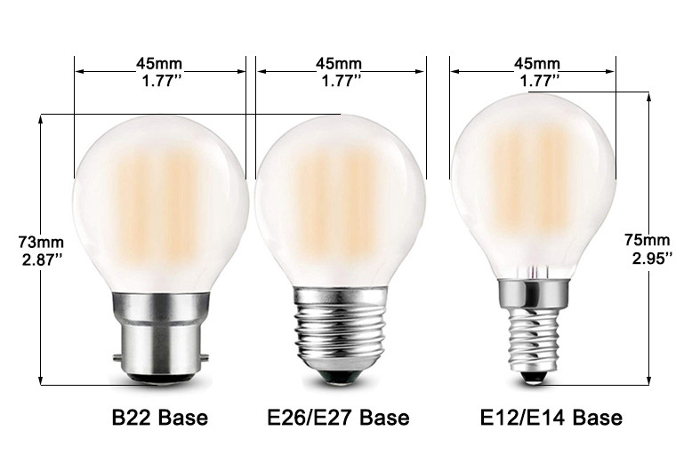 G45 Frosted LED Filament Bulb E12 E14 E26 E27 B22 Decorative Globe LED Bulbs 2200K