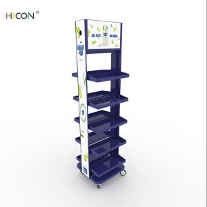 Movable Double-sided Blue Metal Drinks Cabinet Display Unit