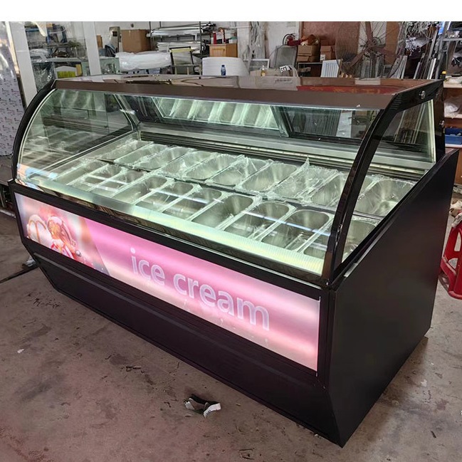 Ice Cream Shop Scoop Ice Cream Display Freezer Gelato Freezer With Curved Glass
