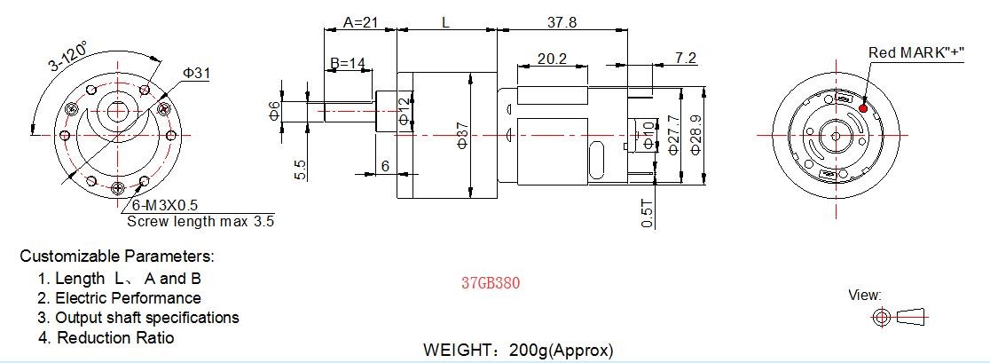 37mm Metal DC Motor Gearbox High Torque , 12 Volt 24v RS 380 / RS 555 DC Motor