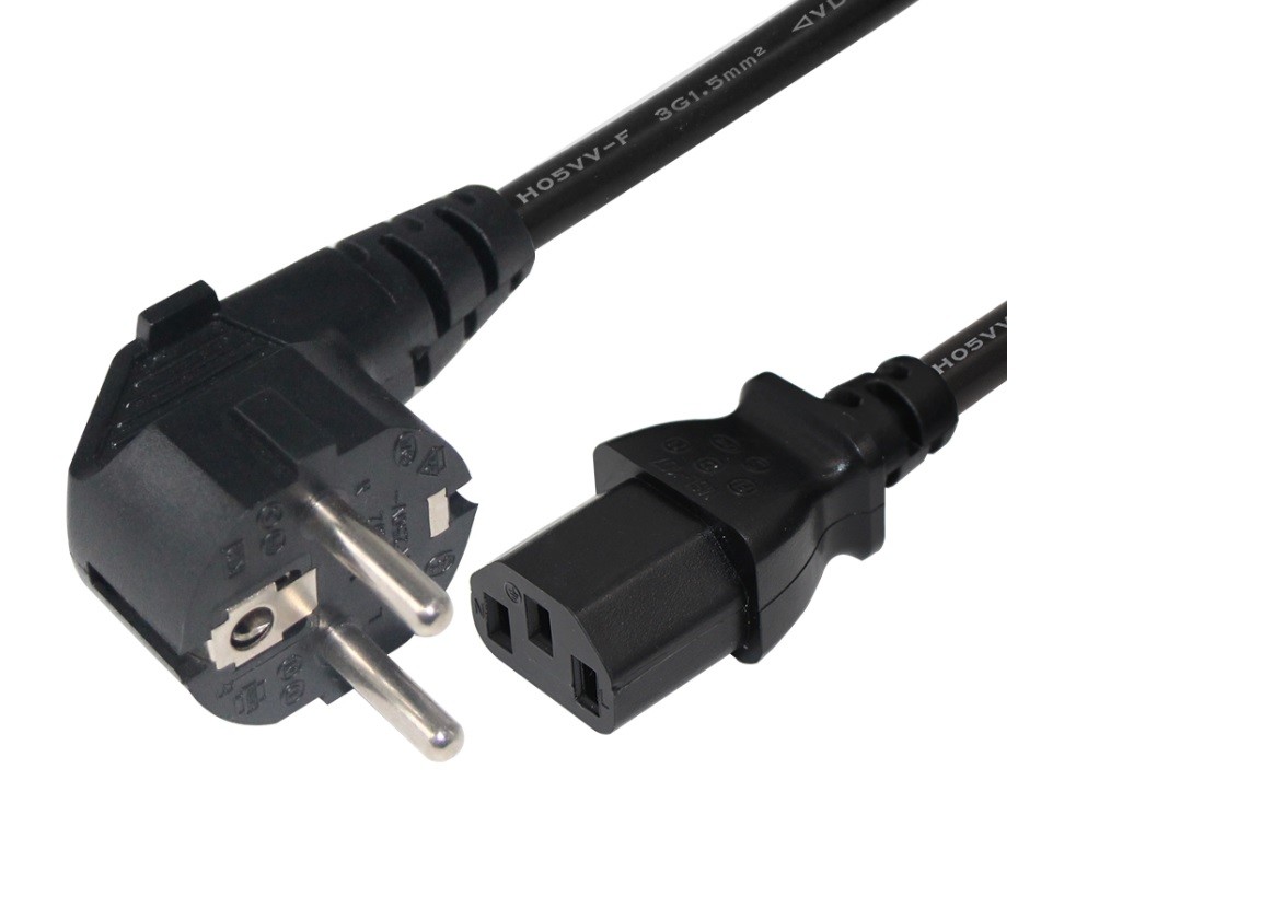 2 Prong VDE Power Cord 8ft Length Black Color For Laptop Computer