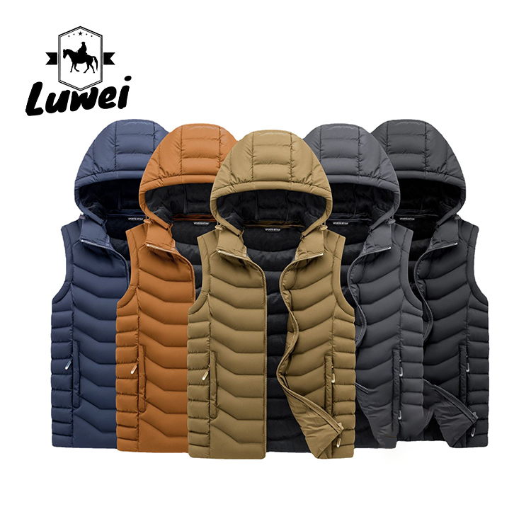 Custom Embroidered Windbreaker Hooded Sleeveless Utility Coat Thickened Men's Gilet Quilted Waistcoat Vest