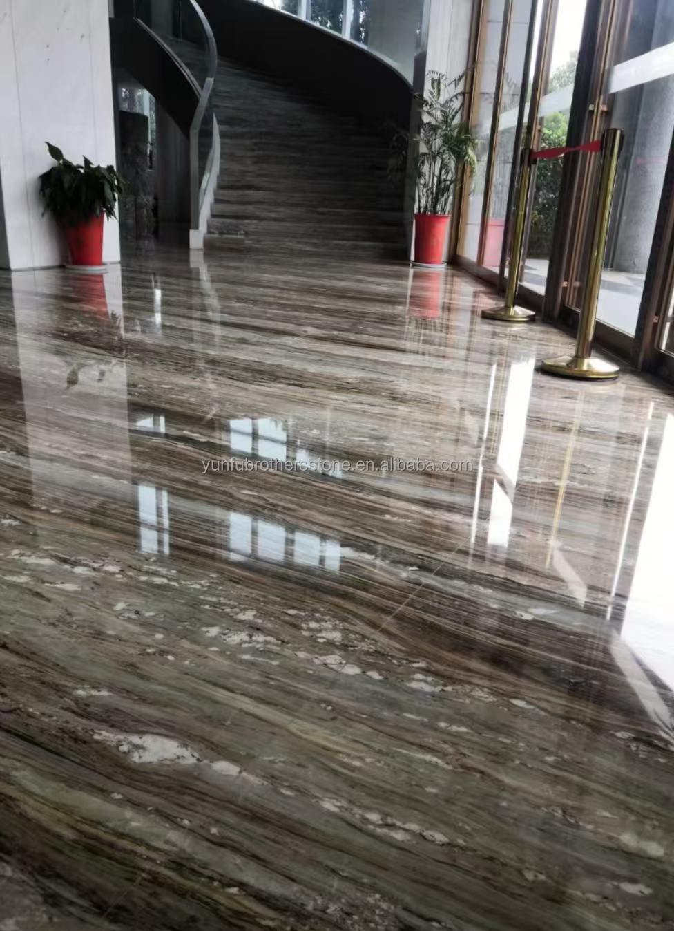 Hotel Stair Step and Floor Decoration Italy Natural Brown Marble Tiles with River Vein