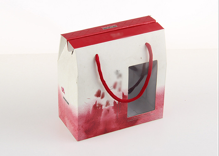Chinese Tea / Green Tea Recycled Paper Gift Boxes PVC Window Box with Handle Rope