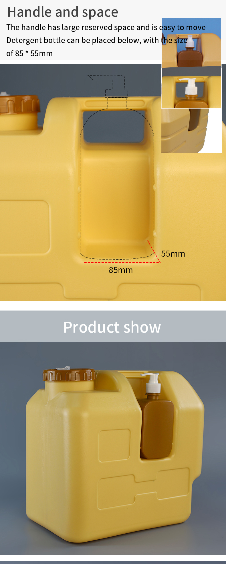 ISO9001 Outdoor 30l 5 Gallon Water Tanks With Handle 85*55mm