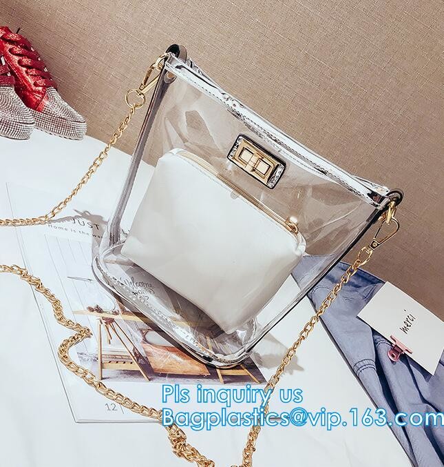 Transparent conference eco shopping bag, shopping pvc bag with custom print, shopping square bottom portable clear PVC p