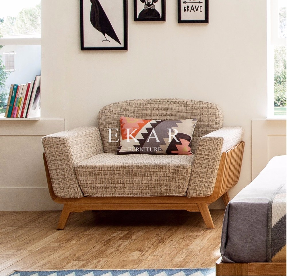 Modern Oas Wood Big Fabric Sofa Chair