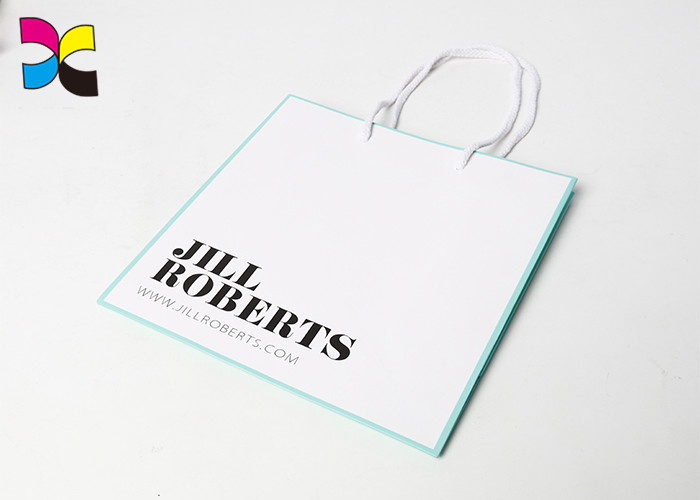 Golden Foil Stamping Logo Printed Paper Bags Matt Lamination Surface With Coloful Handle