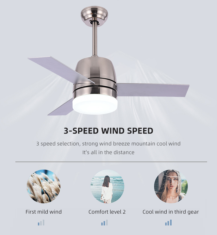 Nordic Style 65W 3000K Modern Brushed Nickel Ceiling Fan With Light 36 Inch