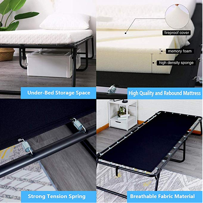 5 Inch Memory Foam Mattress Folding Bed with Portable Metal Frame Bedroom Funiture Essential