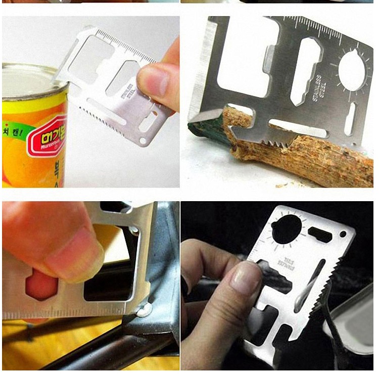 11-Function Stainless Steel Credit Card Size Survival Pocket Tool Knives