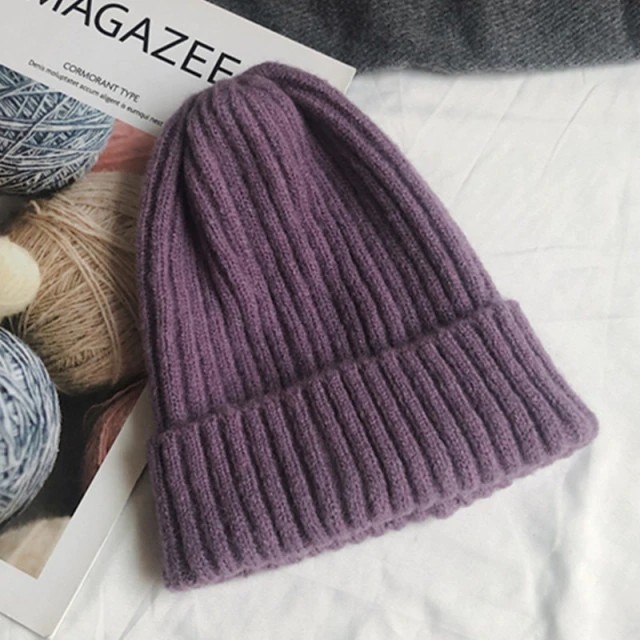 Candy Colors Women Knitted Beanie Hats Warm Kpop Style Wool