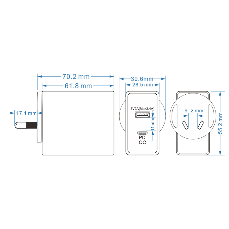 AC DC Power Supply adapter 65W Type-C with QC 3.0 and Wireless Charging AU SAA Approved 100-240V Input