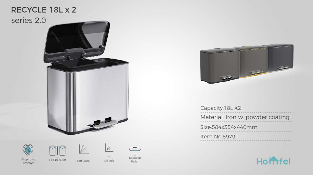 Rolling Cover Type 28L Stainless Steel Soft Close Square Pedal Trash Bin Foot Pedal Design For Living Room Office