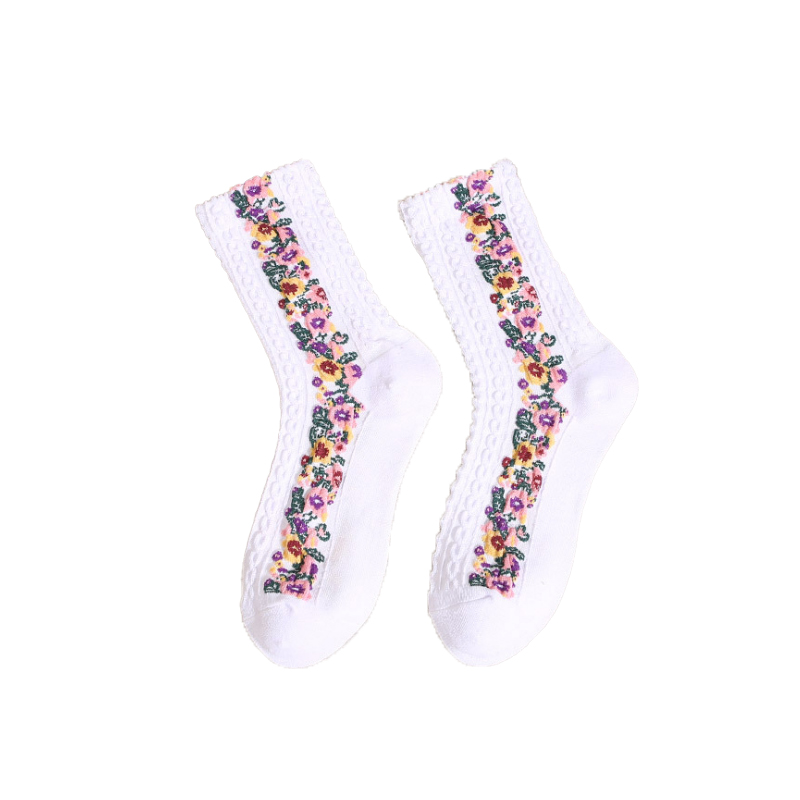 Knitted Socks With Printed Picture , Antifriction Retro Tube Socks