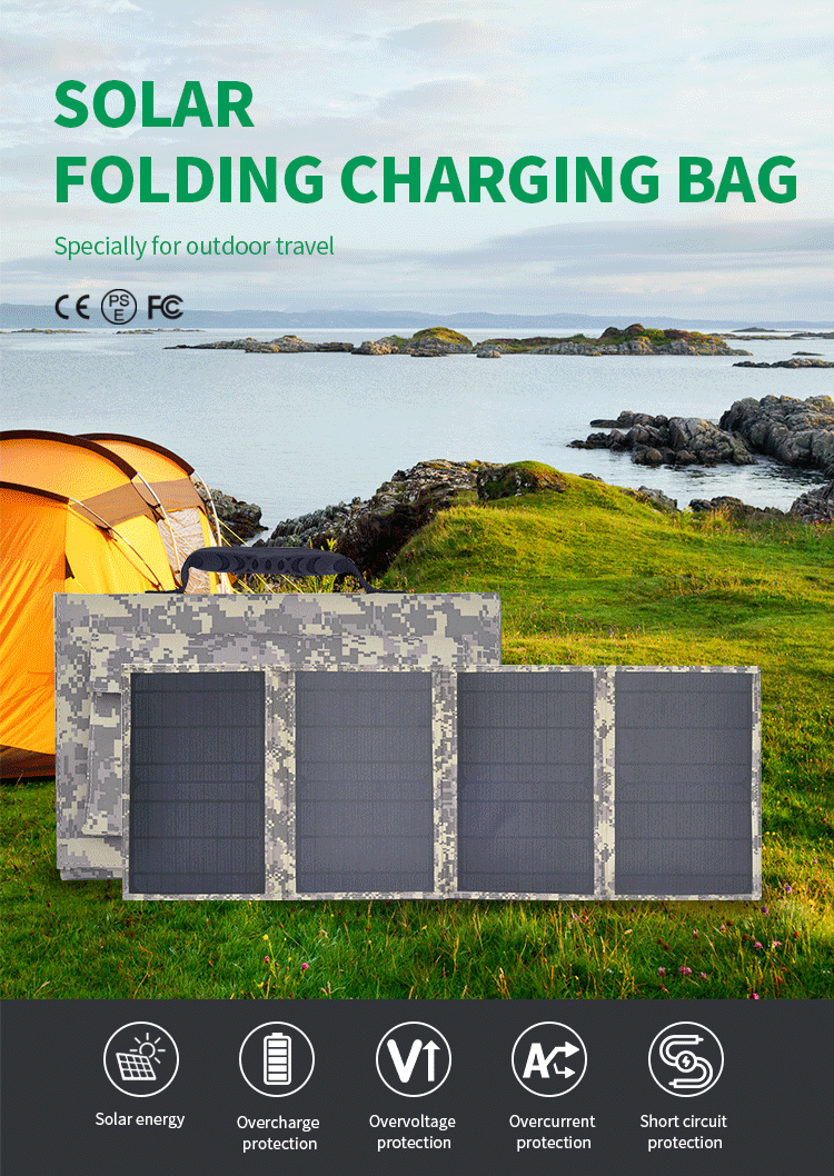 60W 18V Foldable Solar Panel Portable Folding Outdoor Camping Monocrystalline Silicon