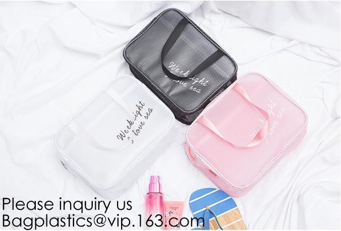 Clear Zipper Pouch with Strap Makeup Bag PVC Cosmetic Pouch,Printing Clear k Cosmetic PVC Pouch, bagease, bagplast