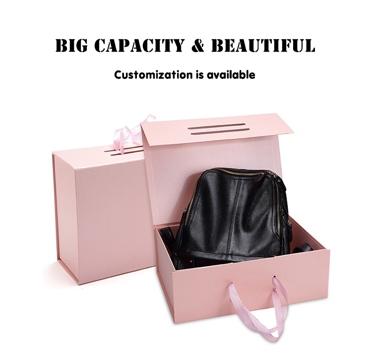 Folding Rigid Cardboard Paper Clothing Shoes Gift Box With Ribbon Handle