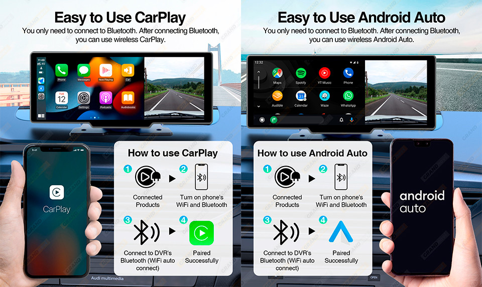 GPS 4K Dual Lens Vehicle Blackbox DVR 2160P Android Auto Dash Cam Dashboard Car