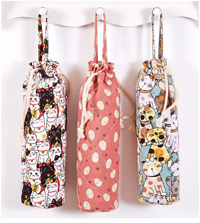Drawstring Vintage Flower Printing Cotton Wine Bottle Sleeve