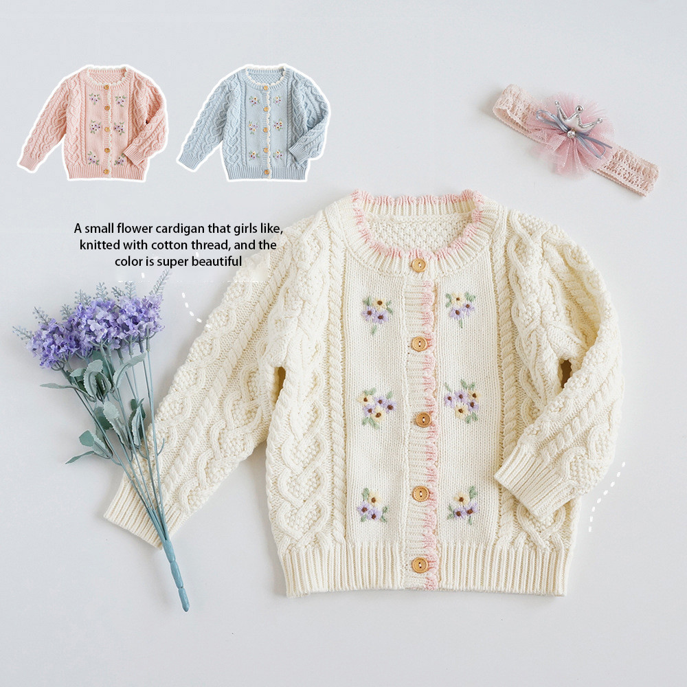 2023 spring and autumn hot sale sweet and lovely solid girls knitted sweater cardigans