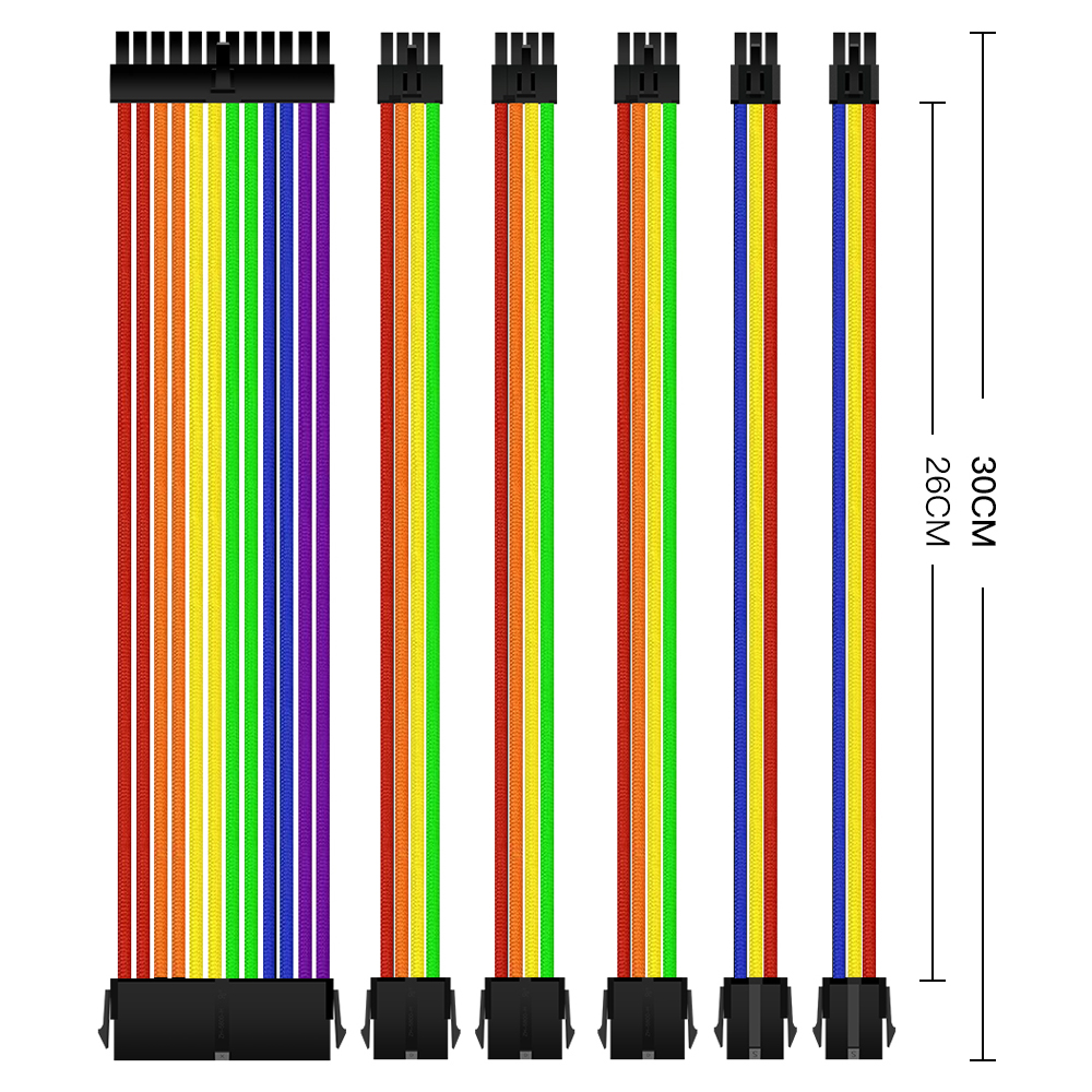 Wholesale 24pin RGB Rainbow GPU power cable Power Line power supply cable 6-piece suit 300mm