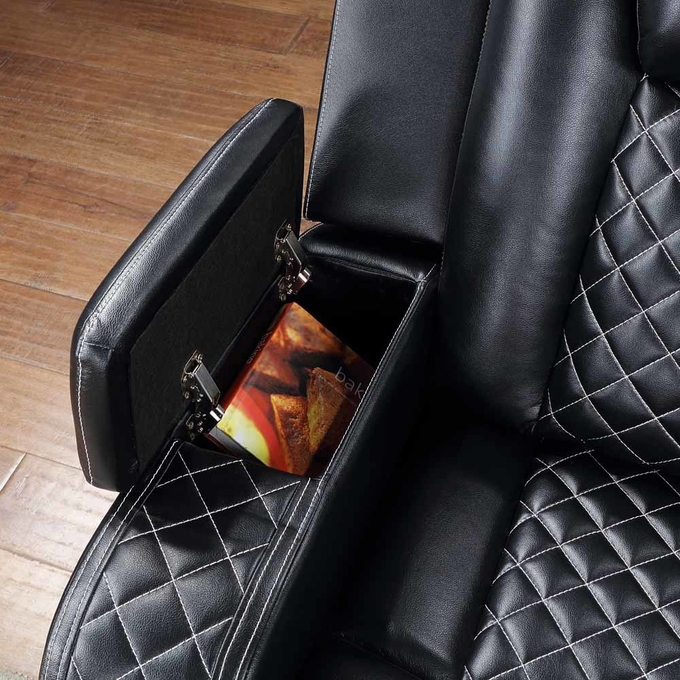 Power Recliner Corner Sofa with 2 Power Recliner Seats and 2 Power Headrests and Storage Box and Storage Arms and LED Light, Black Breathable