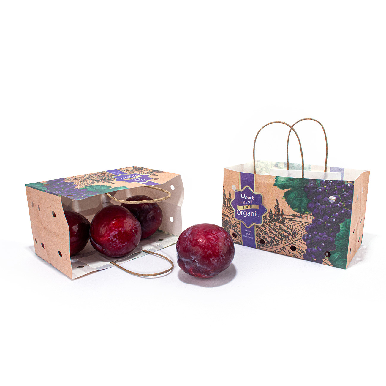 Waterproof Compostable Vegetable Fruit Packaging Paper Bags CMYK / Pantone Color