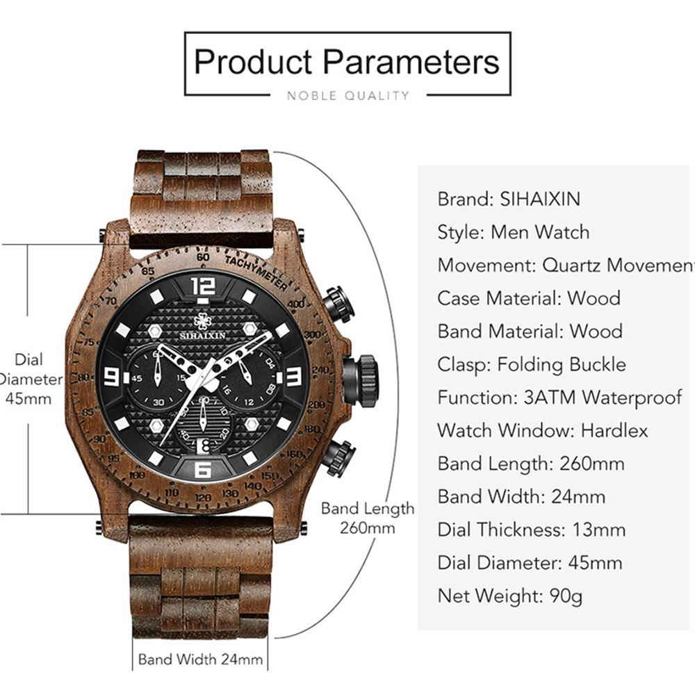 Wood Belt Multifunction Wrist ,wood watches for men ,3 ATM water proof .