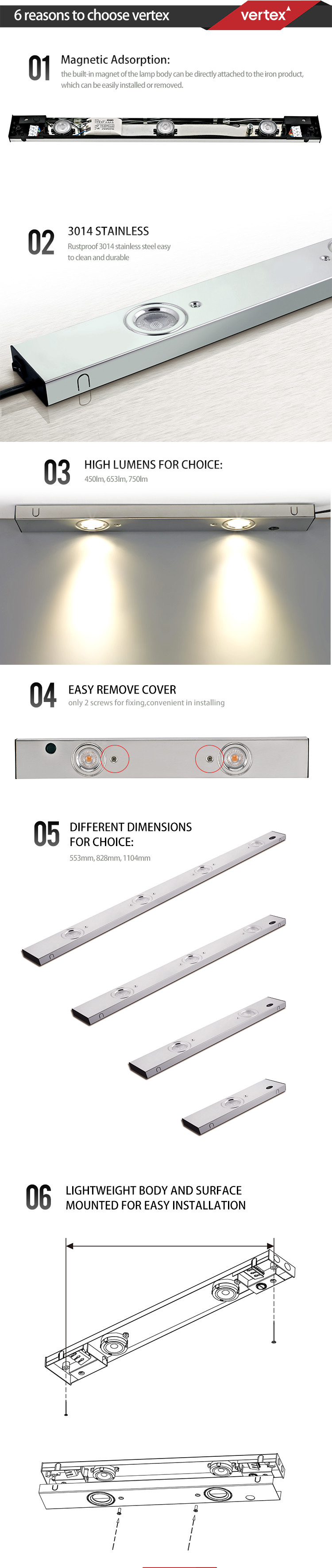 White 4000K 4×4W Undermount LED Cabinet Lights For Kitchen
