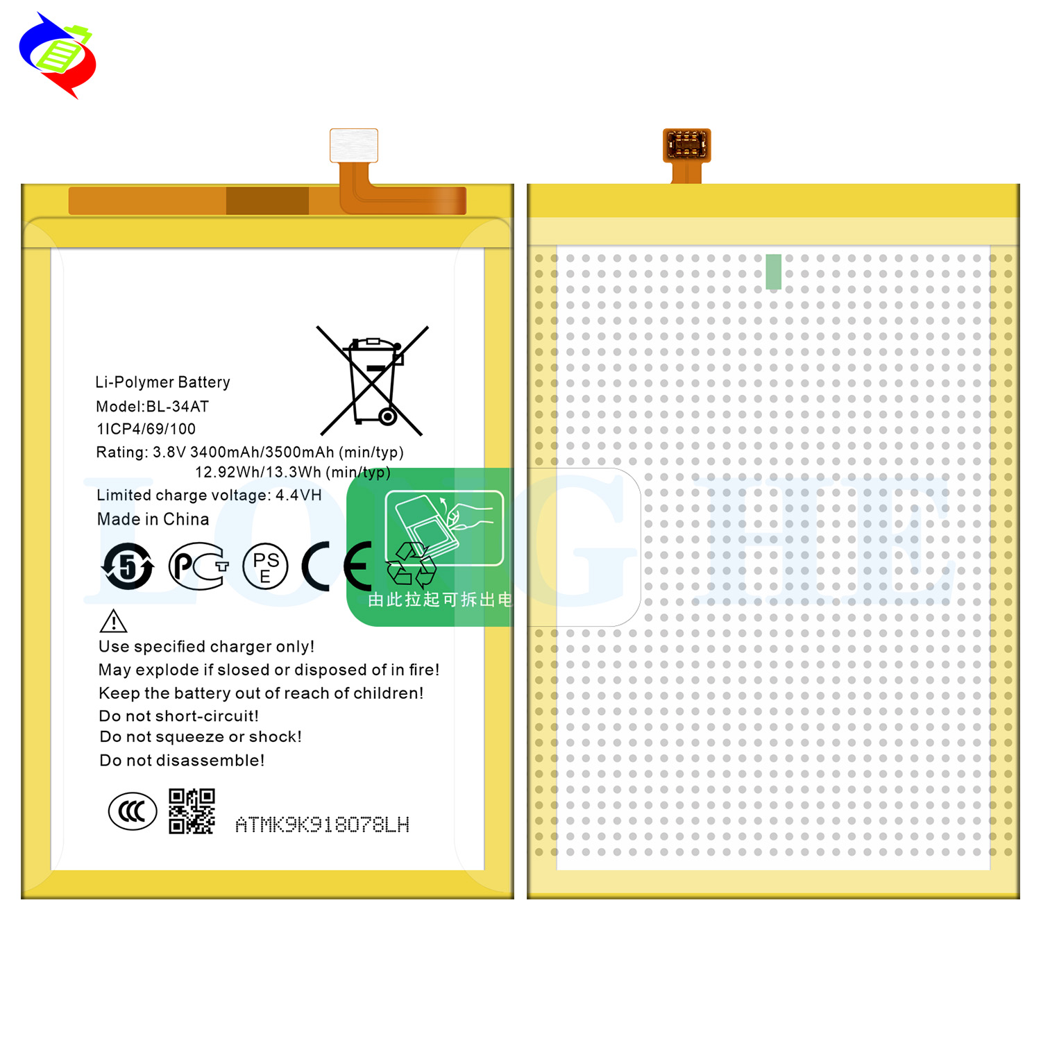 OEM/ODM Compatible For Tecno K9 BL-34AT 3400mAh Spark Plus Mobile Phone Battery