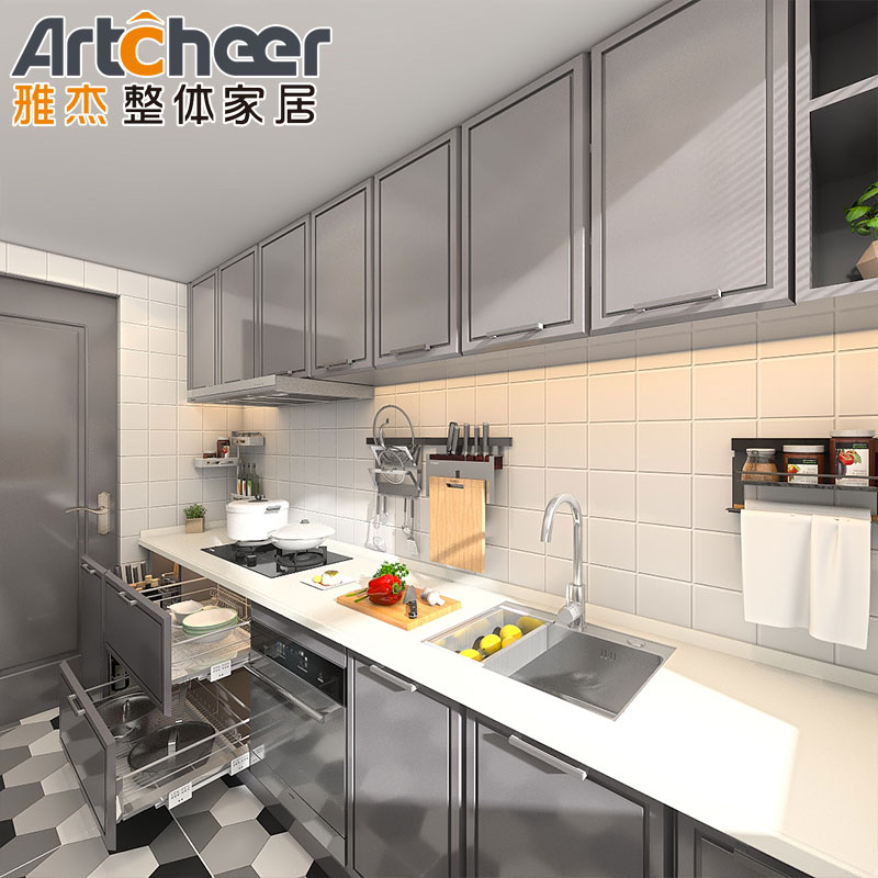 Modern Stylish Solid Wood Kitchen Cabinet with Laminated Bullnose Countertop Edging