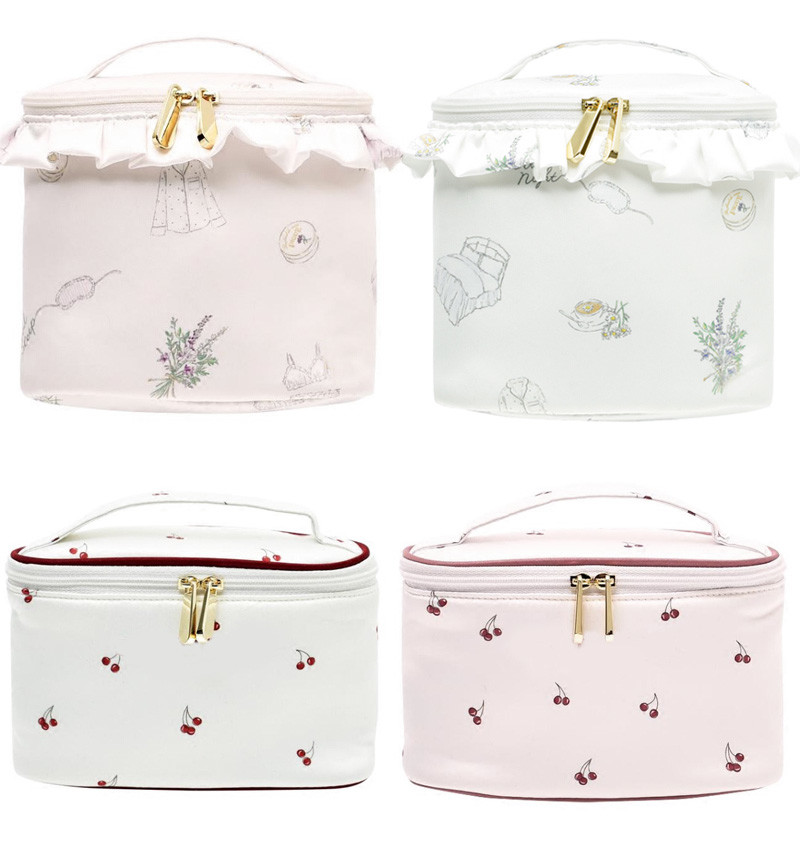 Plain Round Cylinder Bucket Portable Custom Cosmetic Bag