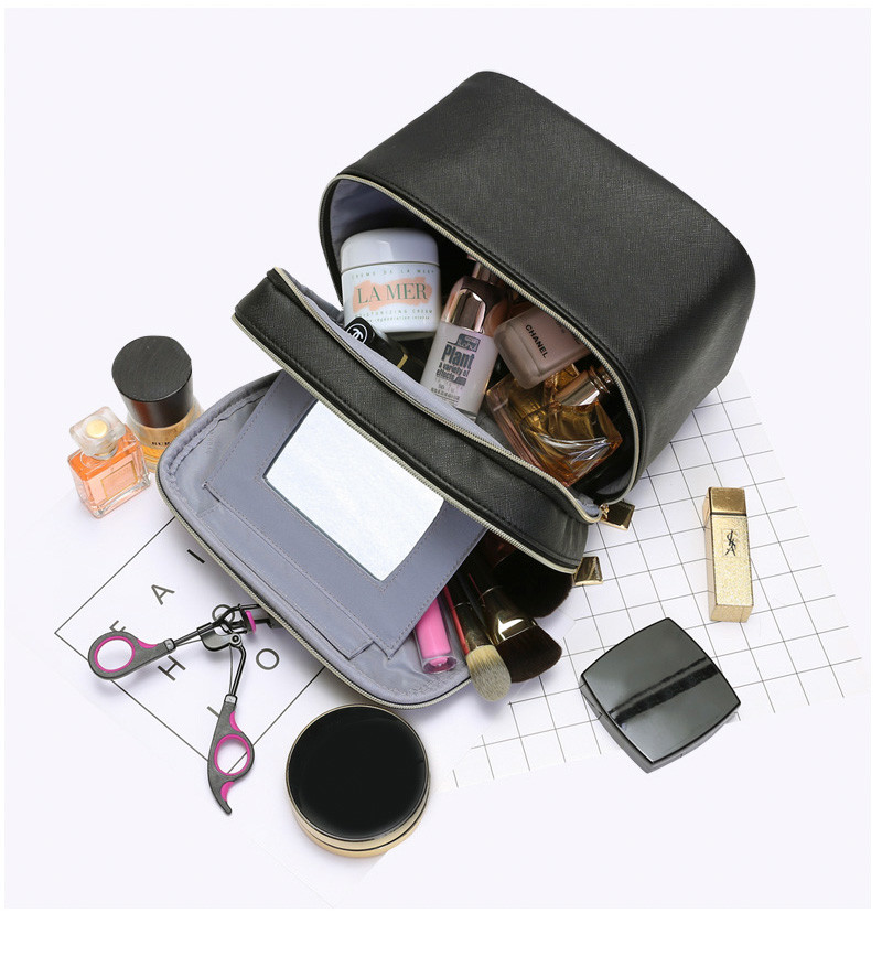Mirror PU Leather Wash Cylinder Bucket Makeup Bag