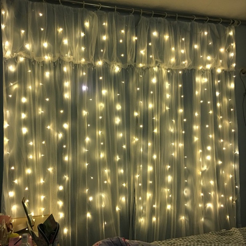 IP44 3*3M 300 LED Copper Wire Curtain Light 5V USB With 8 Mode
