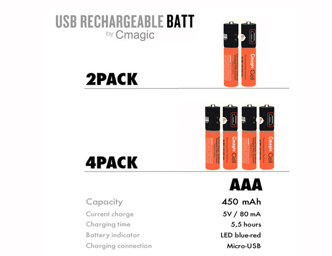 450mAh NIMH USB AA Battery , High Capacity Usb Battery Long Operation Life