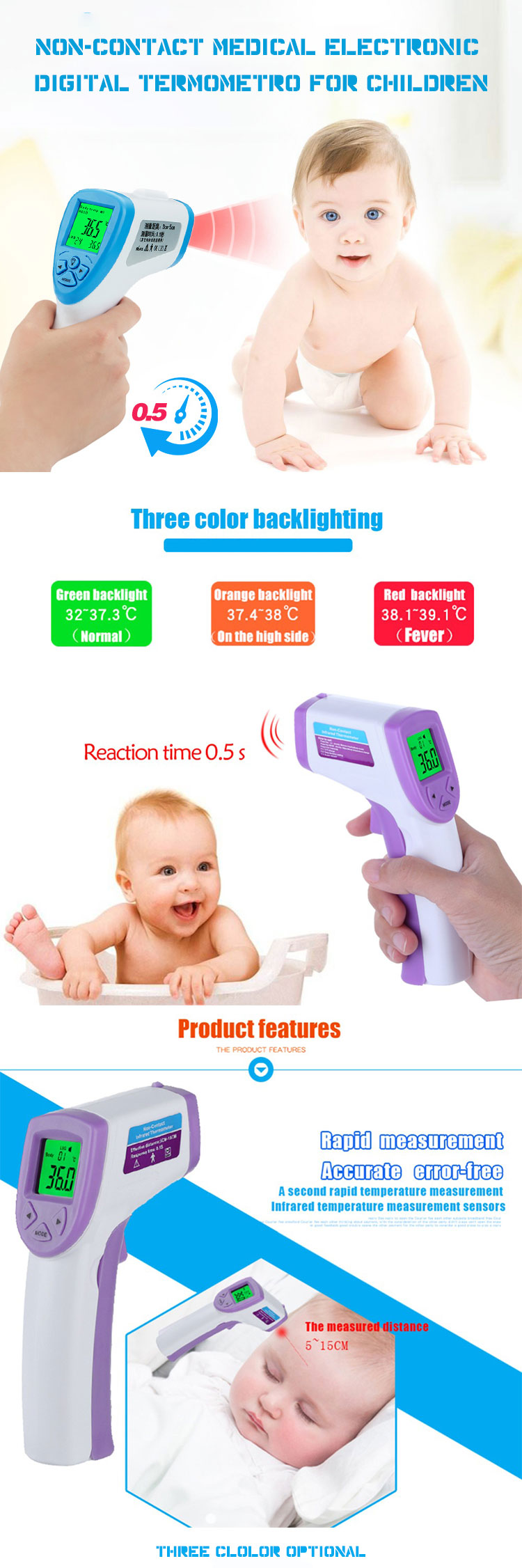 Infrared Thermometer Temperature Digital Fever Measure for Baby Adult Non-Contact high temperature gun