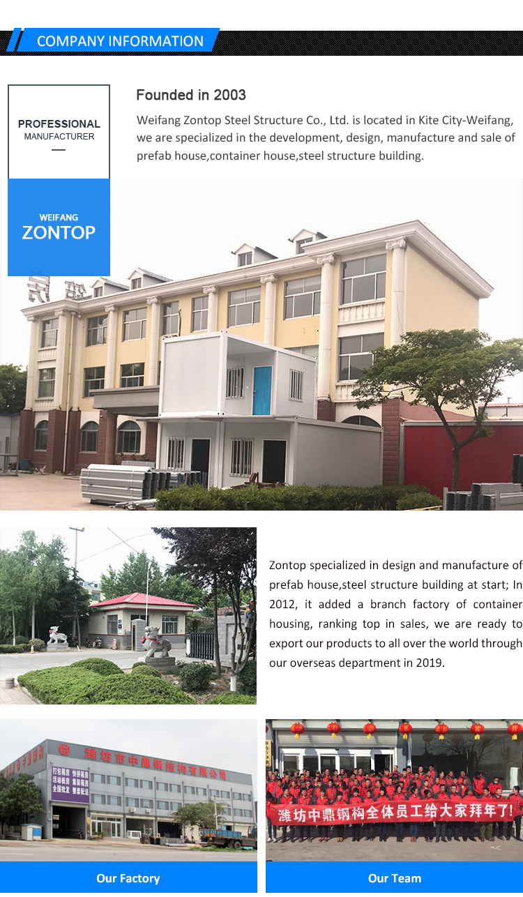 Zontop Prefab Container Low Cost 40ft/20ft Container Houses Guard House Modern Hotel Shop Office