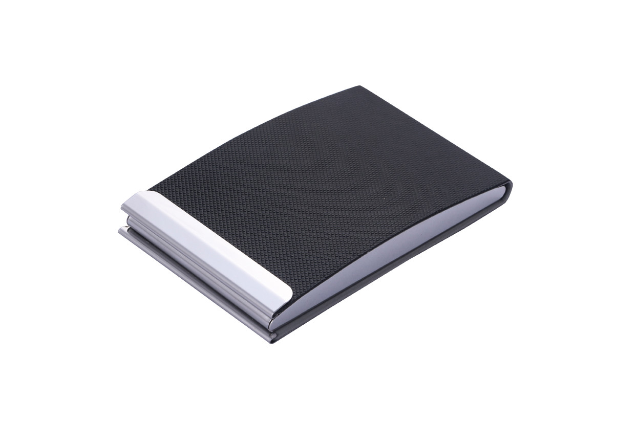 Metal/PU Business Card Holder With Snap Closure Professional And Elegant Design