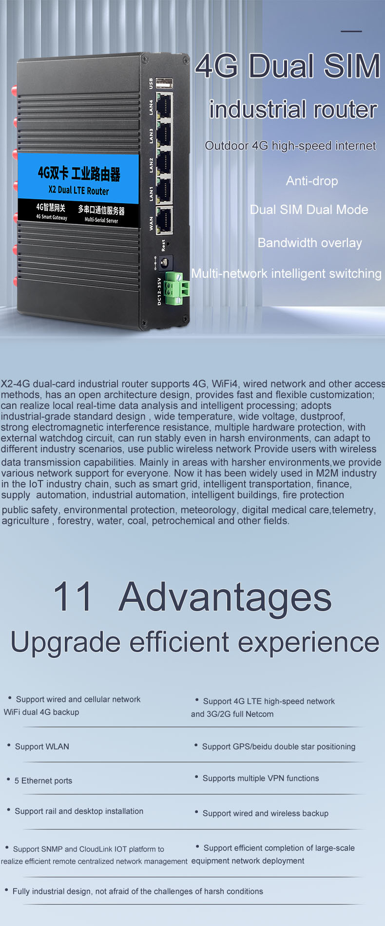 Wireless 4G LTE Industrial Cellular Router Multi Scene Practical