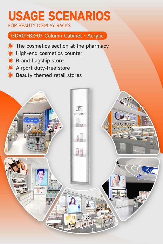 GDR01-BZ-07 Retail Display Column with Grey Melamine and LED Strip Lights for Modern Retail Stores