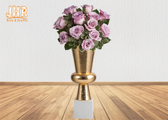 Trumpet Gold Leaf Fiberglass Planters With Frosted White Base Pot Planters