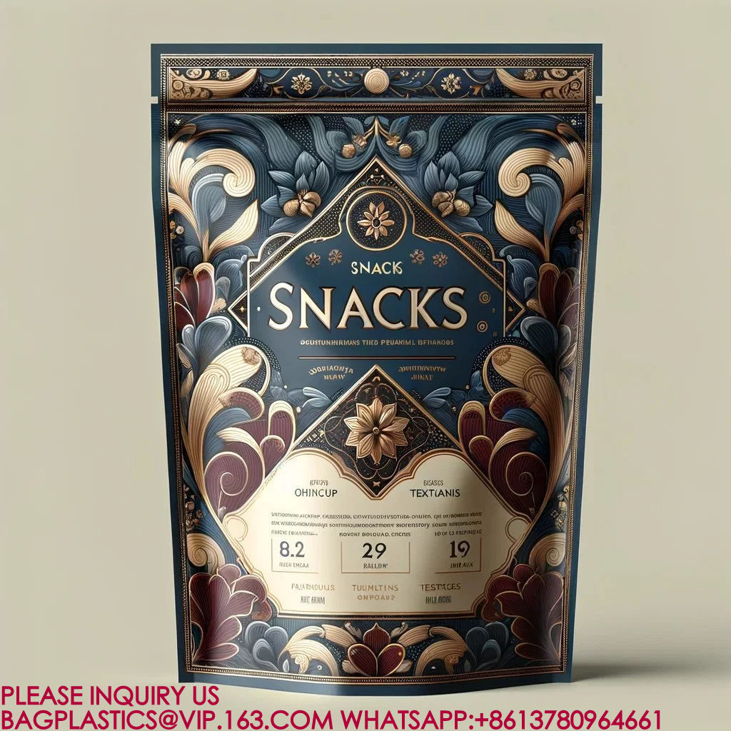 Resealable Zip Stand-Up Pouch Candy Snack Cookie Bag Plastic Packaging Aluminum Foil Bag