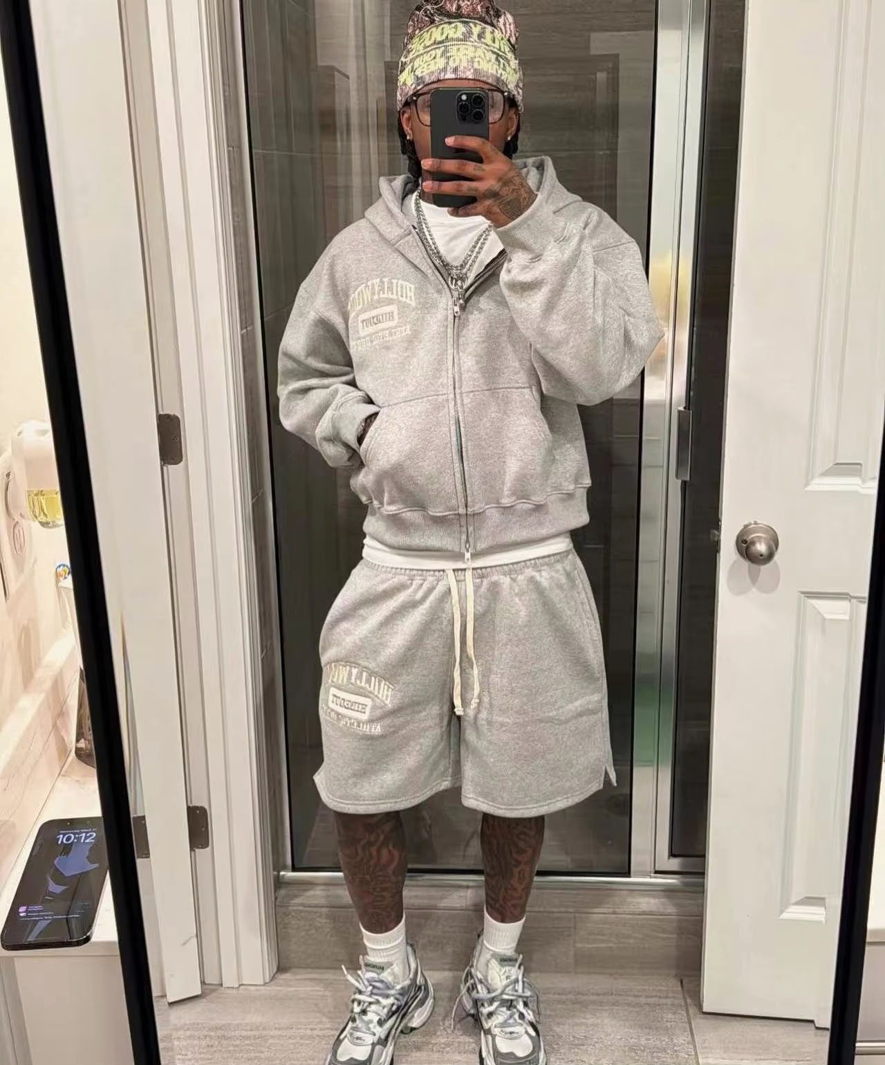 Custom Unisex Sweatsuits Cotton Jogger Suits 2 Piece Set Patchwork Screen Print Plain Baggy Tracksuit for Men Hoodie Short Set
