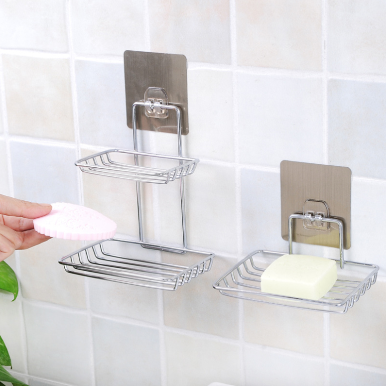 Stainless Steel Bathroom Soap Holder With Hooks Suction Cup Soap Dish