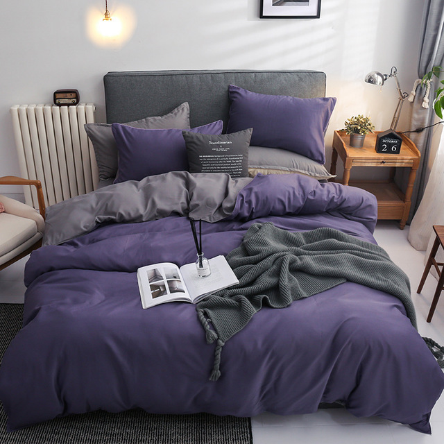 King Size Luxury Bedding in Solid Color Linen and Microfiber Comforter European Style