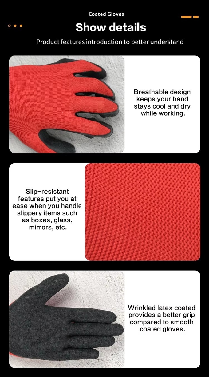 Polyester Latex Gloves Anti-Slip Construction Labor Non-slip Hand Personal Protection Garden Work Gloves
