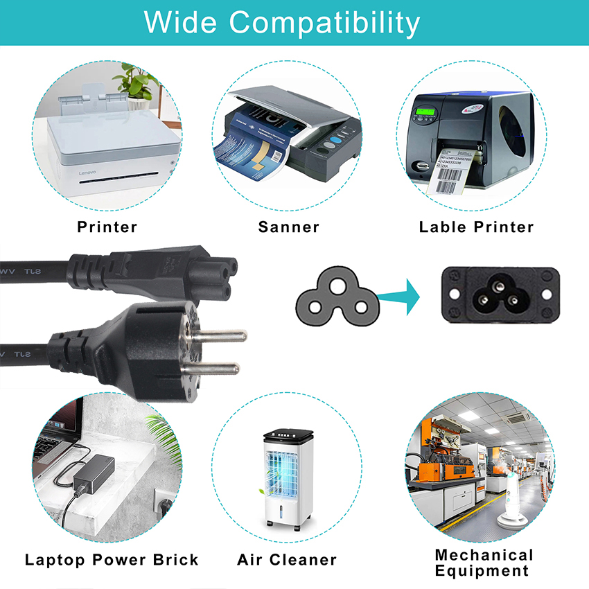 1.5M VDE CEE Euro Plug Cable Iec Computer Eu Male Shucko 10A Power Cord Ac To Adapter Schuko C5