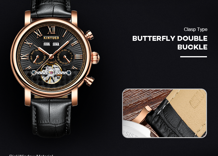 Gold Cover Minimalist Mechanical Watch Comfortable Soft Black Strap